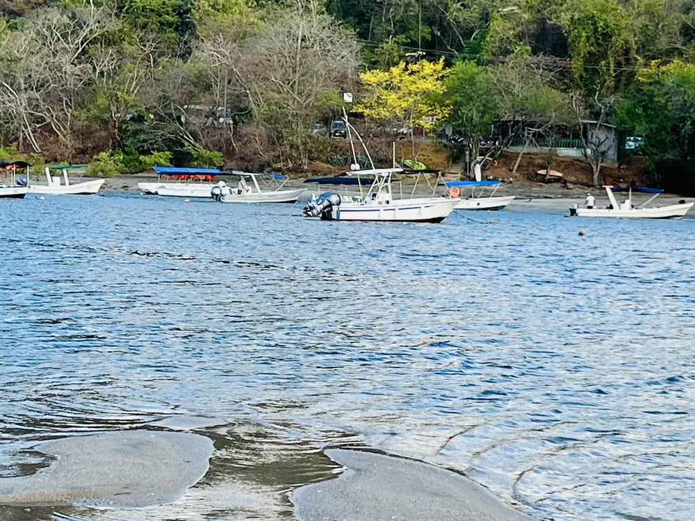 Small boats moored in the Tamarindo estuary