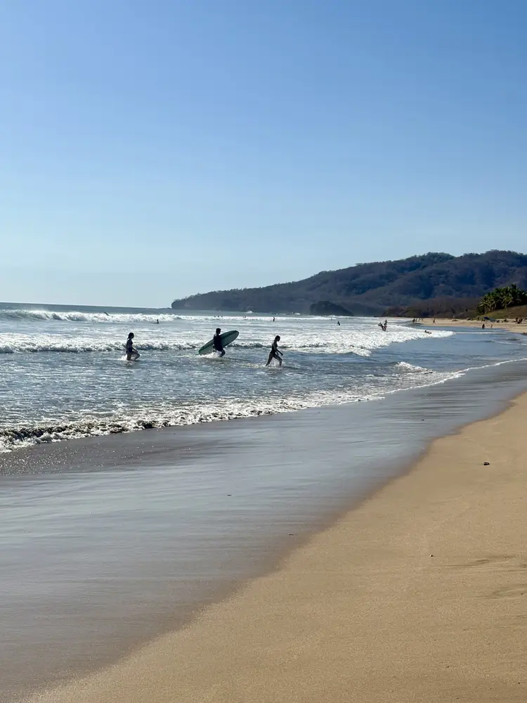 Surfers heading out
